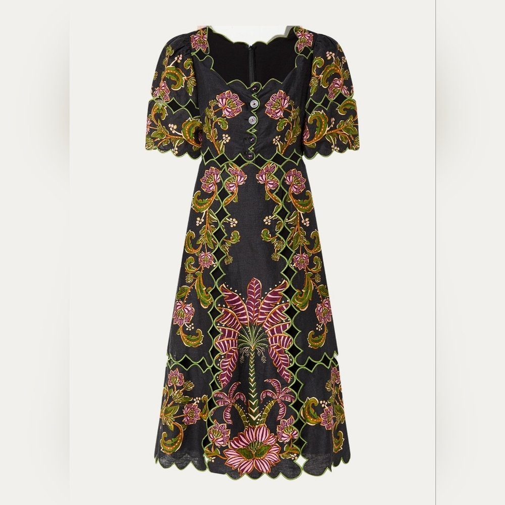Farm Rio linen midi dress with embroidery NWT Sz XS - Picture 1 of 8